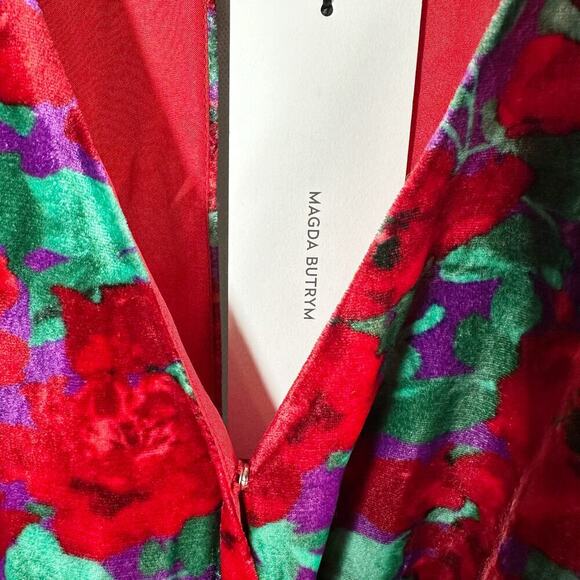 MAGDA BUTRYM Mundo Ruched Floral Velvet Mini Dress Red Multi Size US 6 - Picture 4 of 15